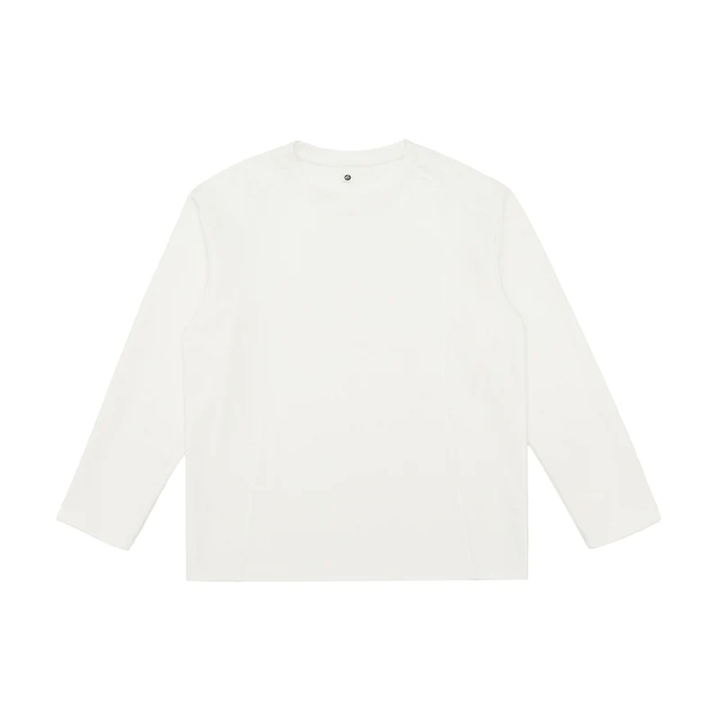 Damen Feines Baumwoll-Langarmshirt mit geradem Saum und Ziernaht-Detail Nord Taschen
