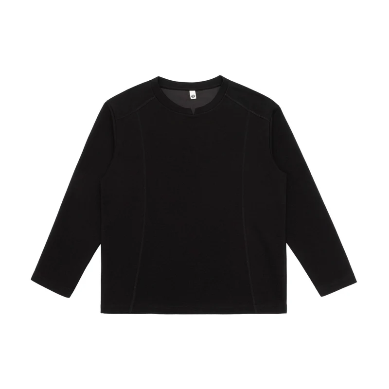 Damen Feines Baumwoll-Langarmshirt mit geradem Saum und Ziernaht-Detail Nord Taschen
