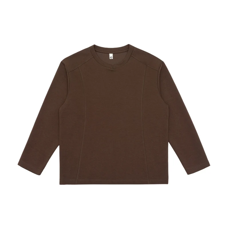 Damen Feines Baumwoll-Langarmshirt mit geradem Saum und Ziernaht-Detail Nord Taschen