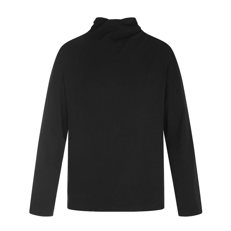 Damen Feines Baumwoll-Longsleeve mit gedrehtem Stehkragen und schmaler Silhouette Nord Taschen