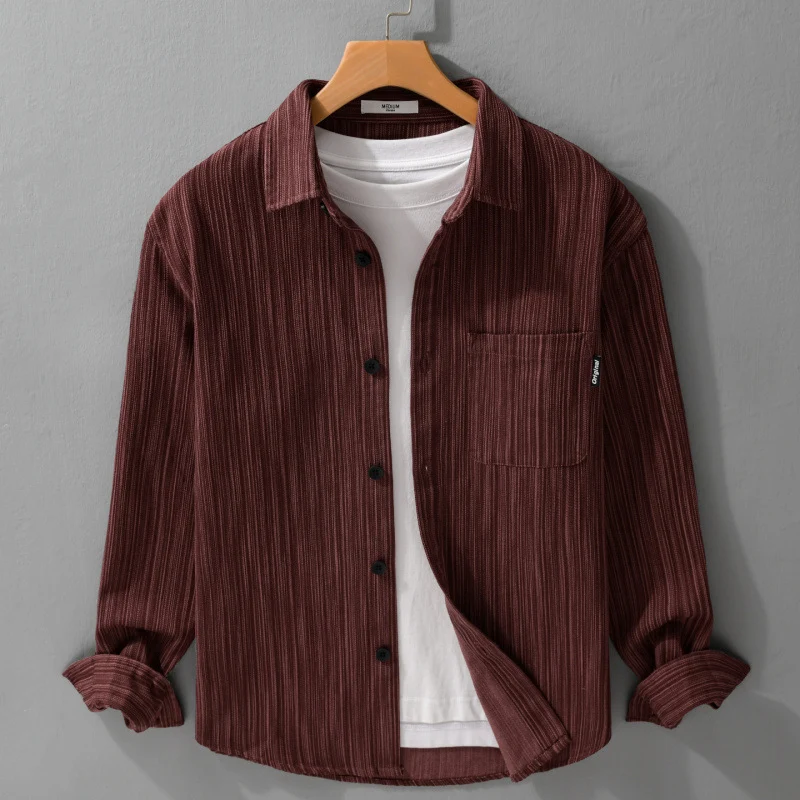 Herren Cord-Overshirt mit feiner Streifenstruktur und aufgesetzter Brusttasche Nord Taschen