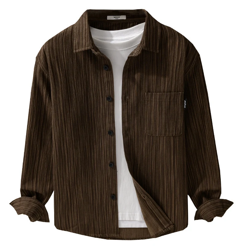 Herren Cord-Overshirt mit feiner Streifenstruktur und aufgesetzter Brusttasche Nord Taschen