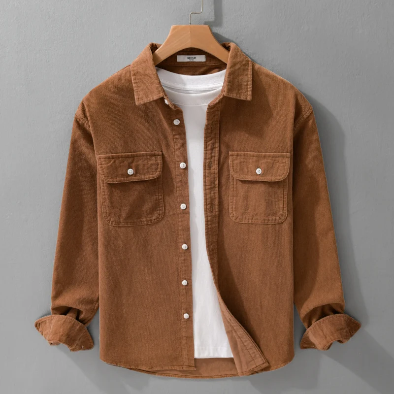 Herren Cord-Overshirt im Relaxed-Fit mit aufgesetzten Brustklappen und weichem Griff Nord Taschen