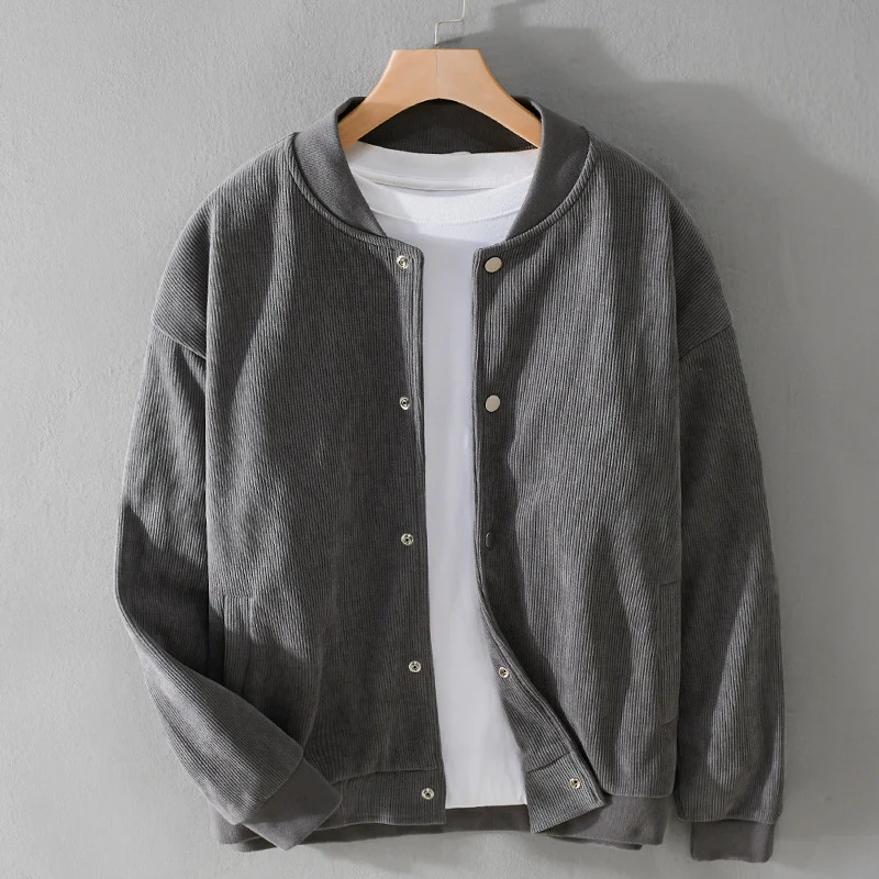 Herren Cord-Collegejacke mit Druckknopfleiste und Rippbündchen Nord Taschen