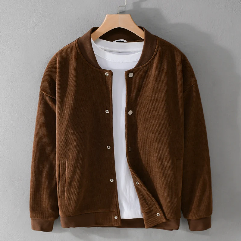 Herren Cord-Collegejacke mit Druckknopfleiste und Rippbündchen Nord Taschen