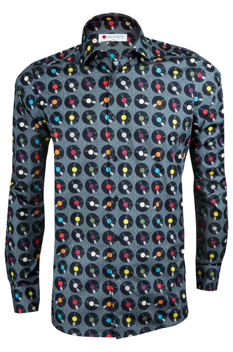Grey Vinyl Printed Long Sleeve Men's Shirt