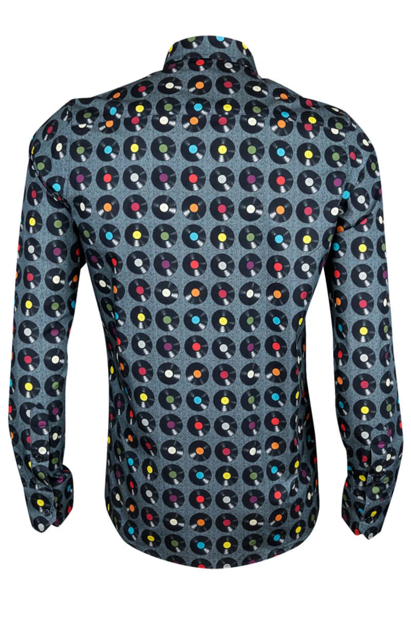 Grey Vinyl Printed Long Sleeve Men's Shirt