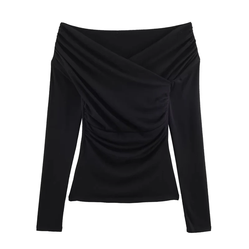 Damen Schulterfreies gerafftes Langarmtop mit Wickel‑Drapierung Nord Taschen