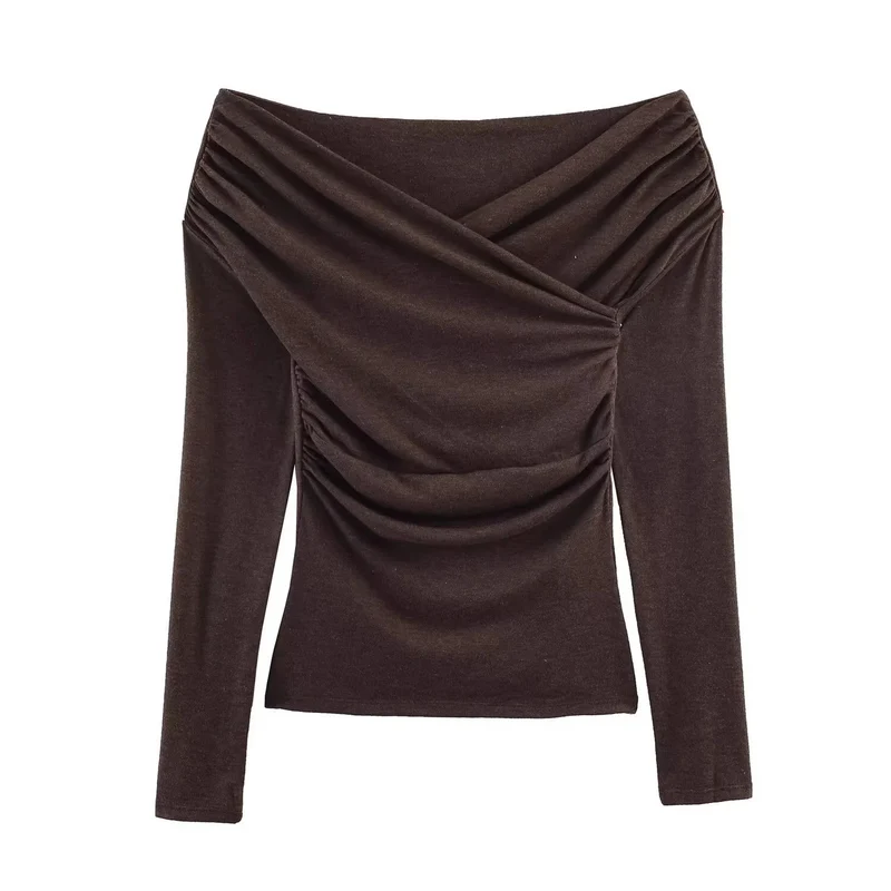 Damen Schulterfreies gerafftes Langarmtop mit Wickel‑Drapierung Nord Taschen