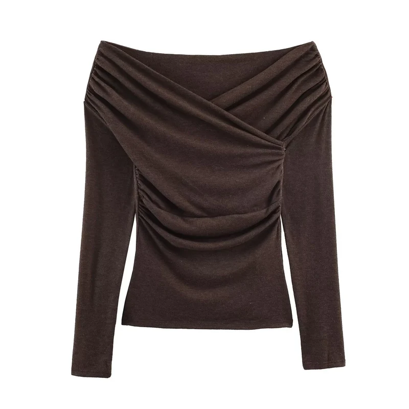 Damen Schulterfreies gerafftes Langarmtop mit Wickel‑Drapierung Nord Taschen