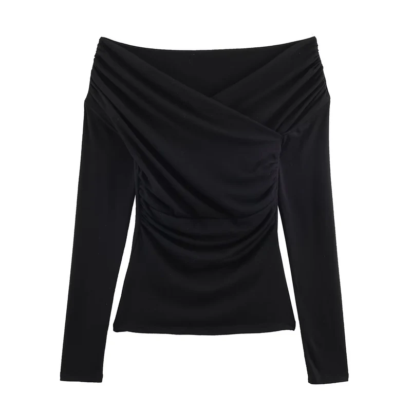 Damen Schulterfreies gerafftes Langarmtop mit Wickel‑Drapierung Nord Taschen