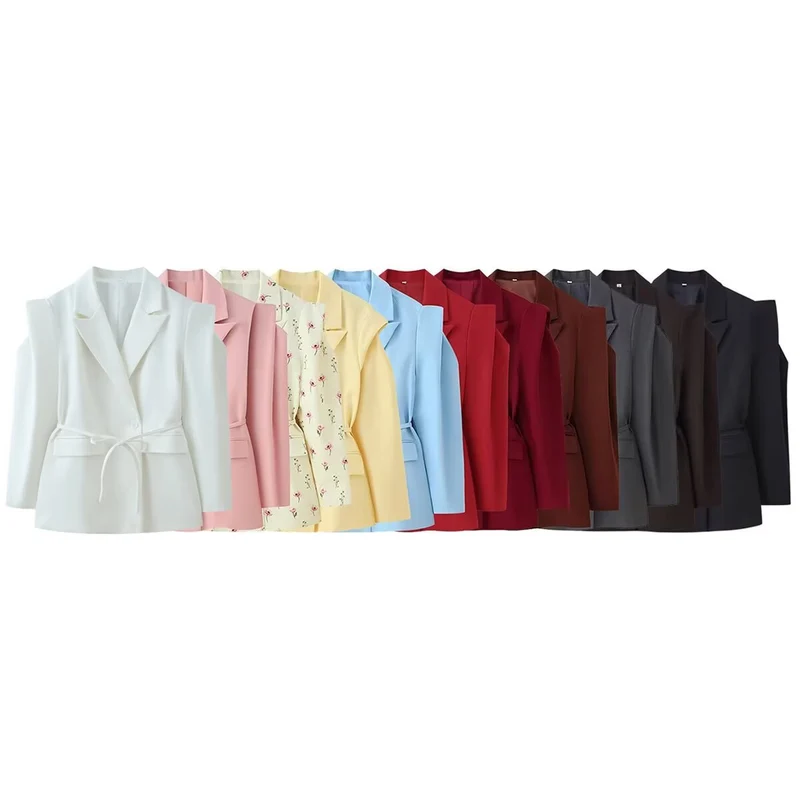 Damen Schulterfreier Blazer mit Taillengürtel und Pattentaschen Nord Taschen