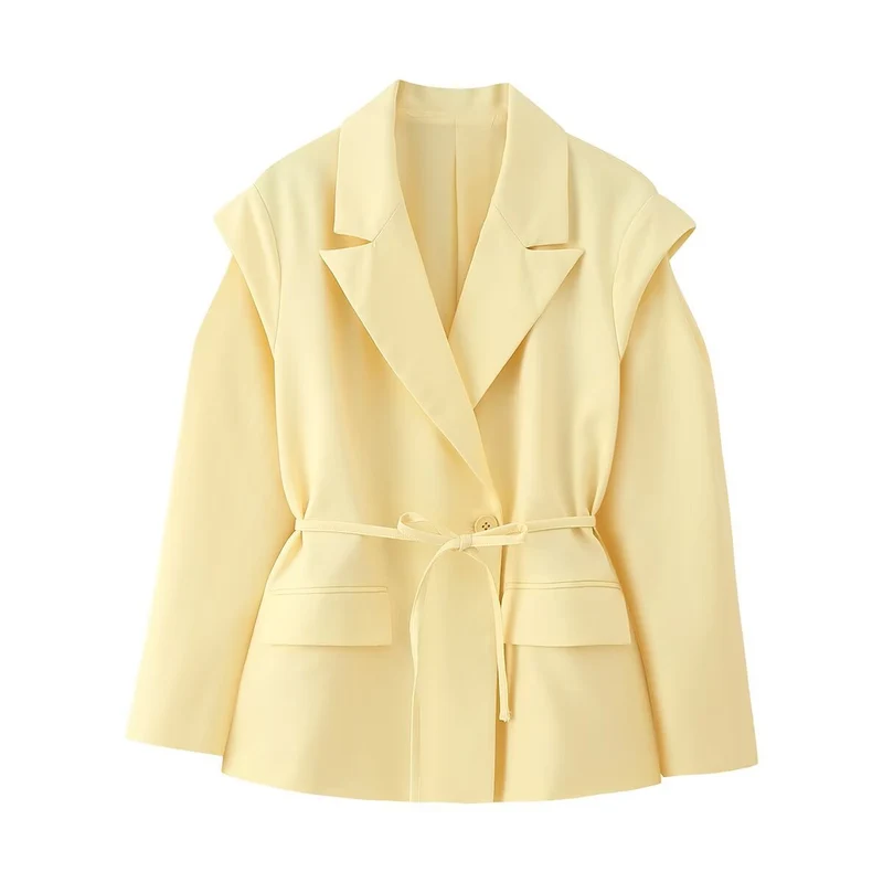 Damen Schulterfreier Blazer mit Taillengürtel und Pattentaschen Nord Taschen