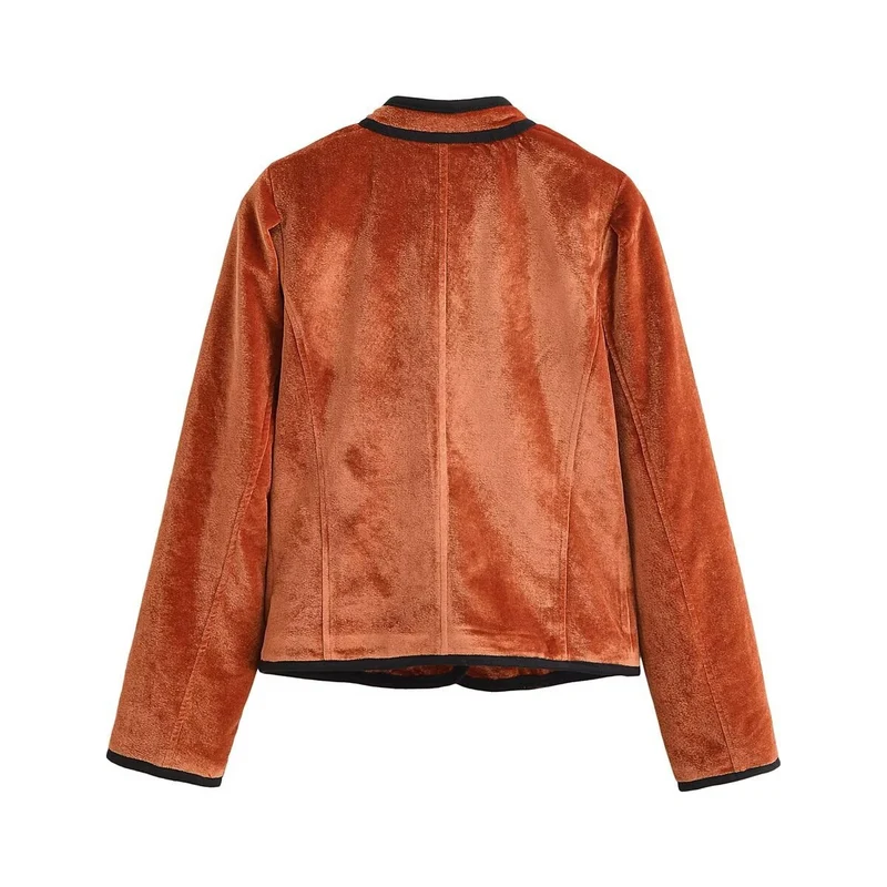 Damen Samtjacke mit Stehkragen, kontrastreicher Paspelierung und Knopfverschluss Nord Taschen