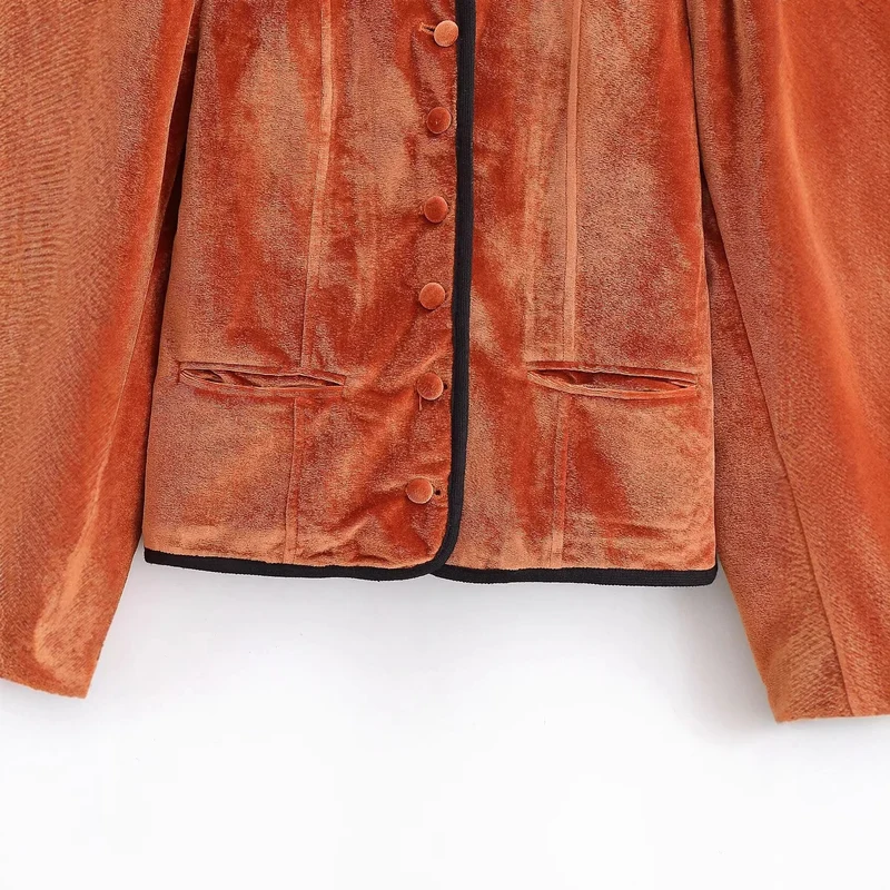 Damen Samtjacke mit Stehkragen, kontrastreicher Paspelierung und Knopfverschluss Nord Taschen