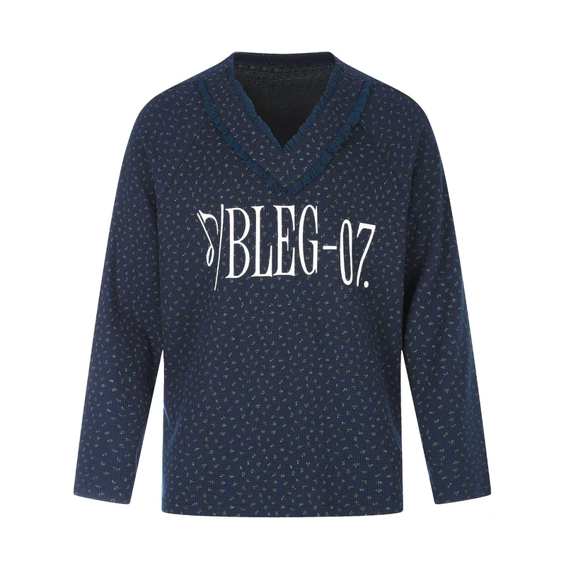 Damen Feinstruktur V‑Ausschnitt Strickpullover mit Rüschenkragen Nord Taschen
