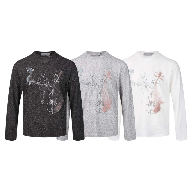Damen Feinstrukturiertes Langarmshirt mit Rundhalsausschnitt und filigranem Grafikprint Nord Taschen