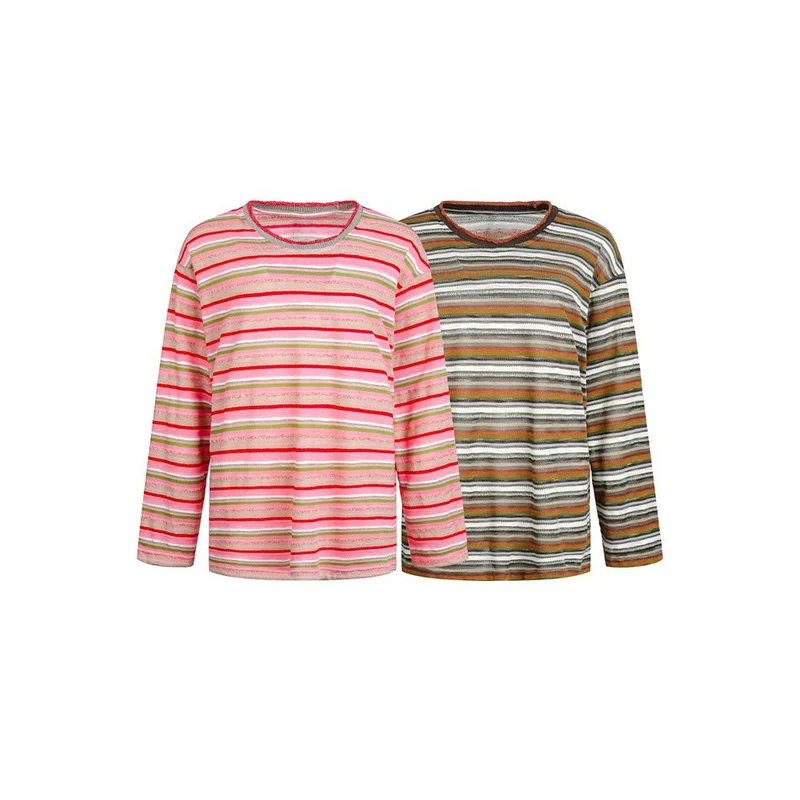 Damen Gestreiftes Feinstrick-Langarmshirt im Relaxed-Fit mit Rundhals Nord Taschen
