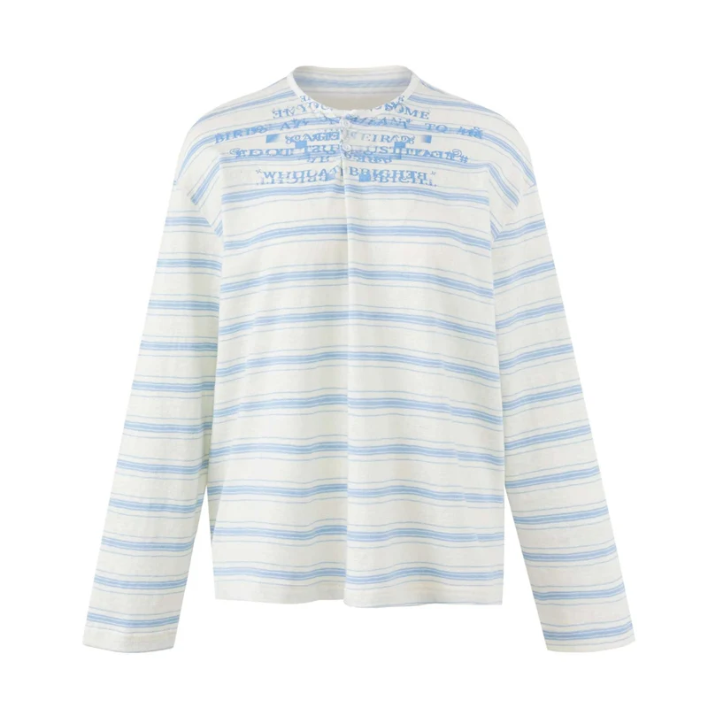 Damen Gestreiftes Langarm-Henleyshirt aus leichter Baumwollmischung Nord Taschen