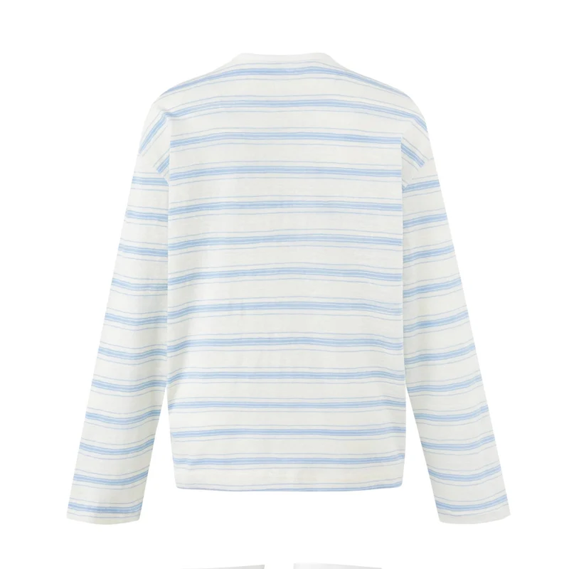 Damen Gestreiftes Langarm-Henleyshirt aus leichter Baumwollmischung Nord Taschen