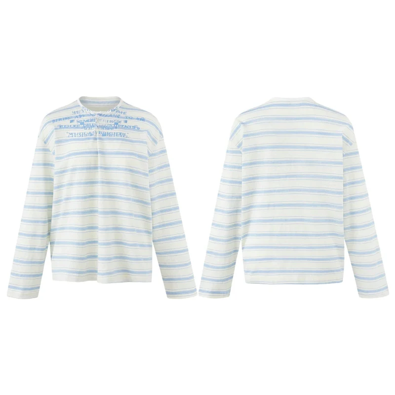 Damen Gestreiftes Langarm-Henleyshirt aus leichter Baumwollmischung Nord Taschen