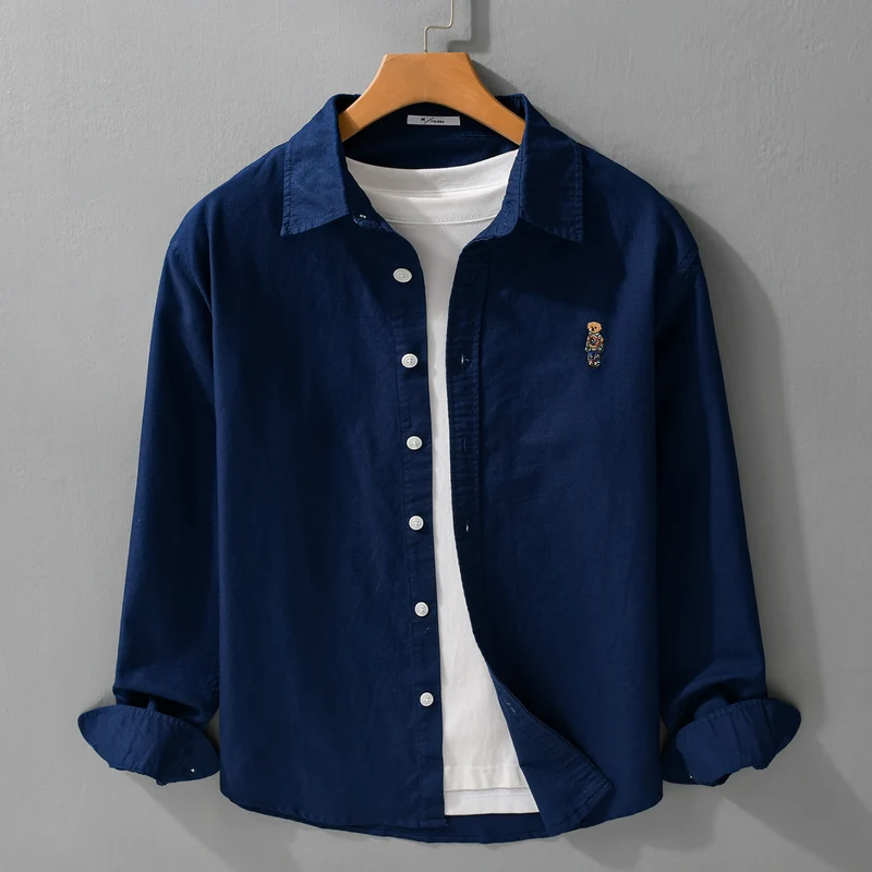 Herren Button-Down Overshirt im Casual-Relaxed-Stil mit tonaler Stickerei Nord Taschen