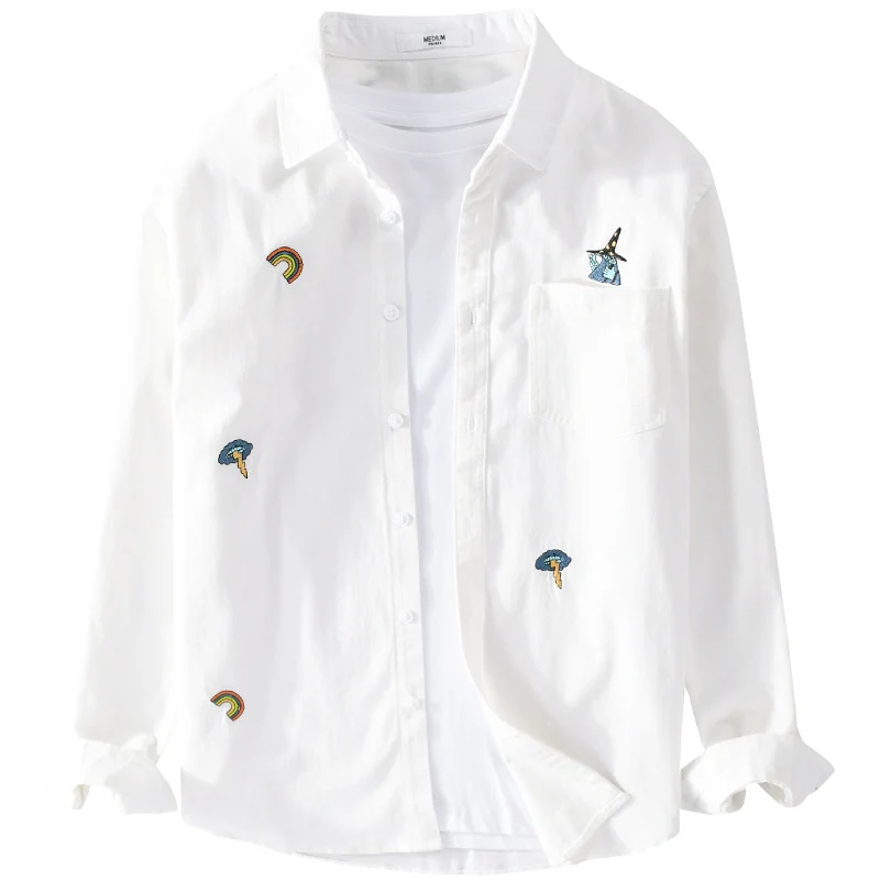 Herren Besticktes Leichtes Baumwoll-Overshirt mit Brusttasche und dezenten Patch-Stickereien Nord Taschen