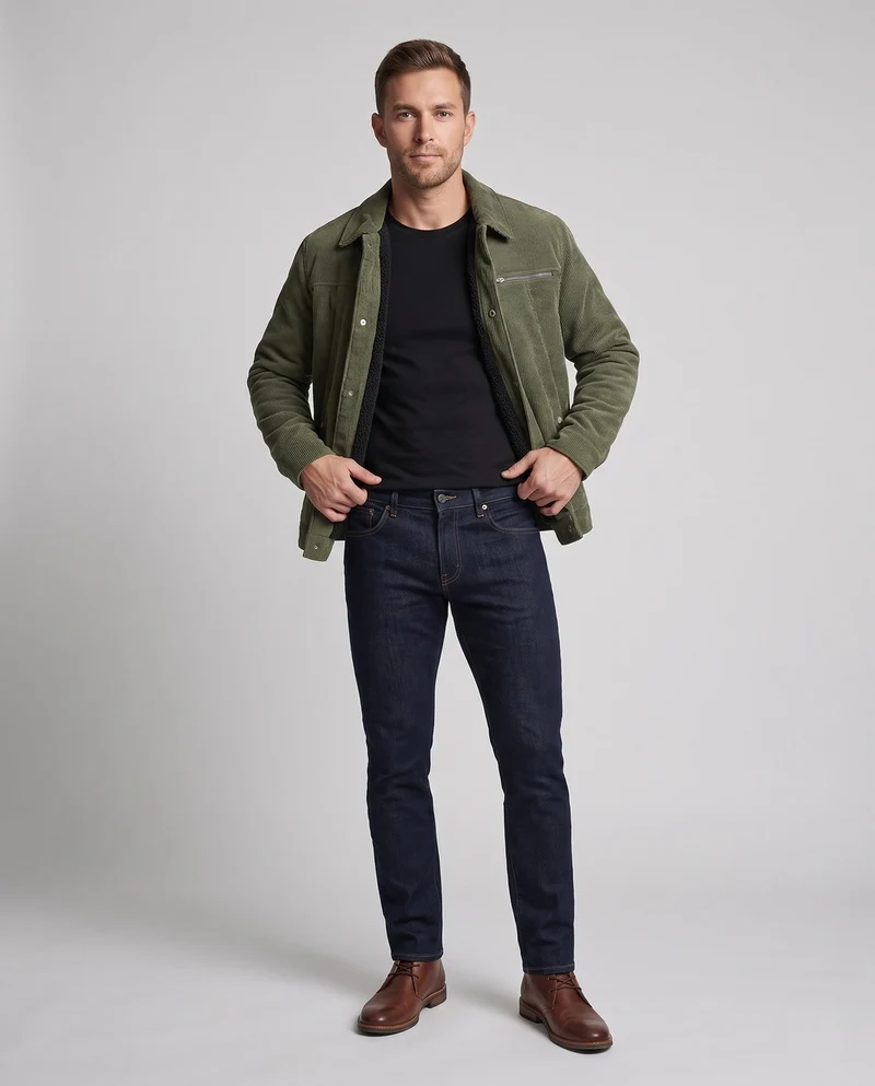 Herren Weiche Cordjacke mit Teddy-Innenfutter Nord Taschen
