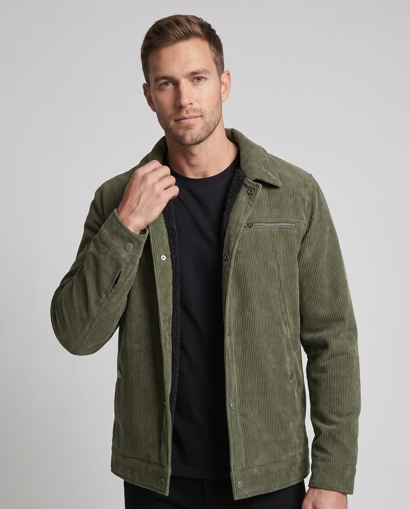 Herren Weiche Cordjacke mit Teddy-Innenfutter Nord Taschen