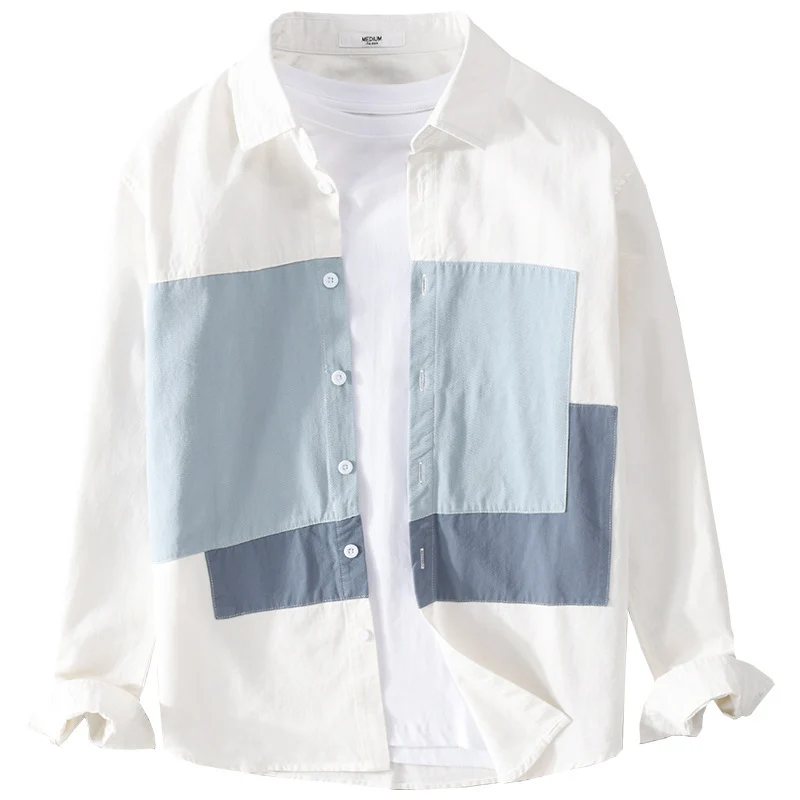Herren Baumwoll-Overshirt mit farbigen Blockpaneelen und Kentkragen Nord Taschen