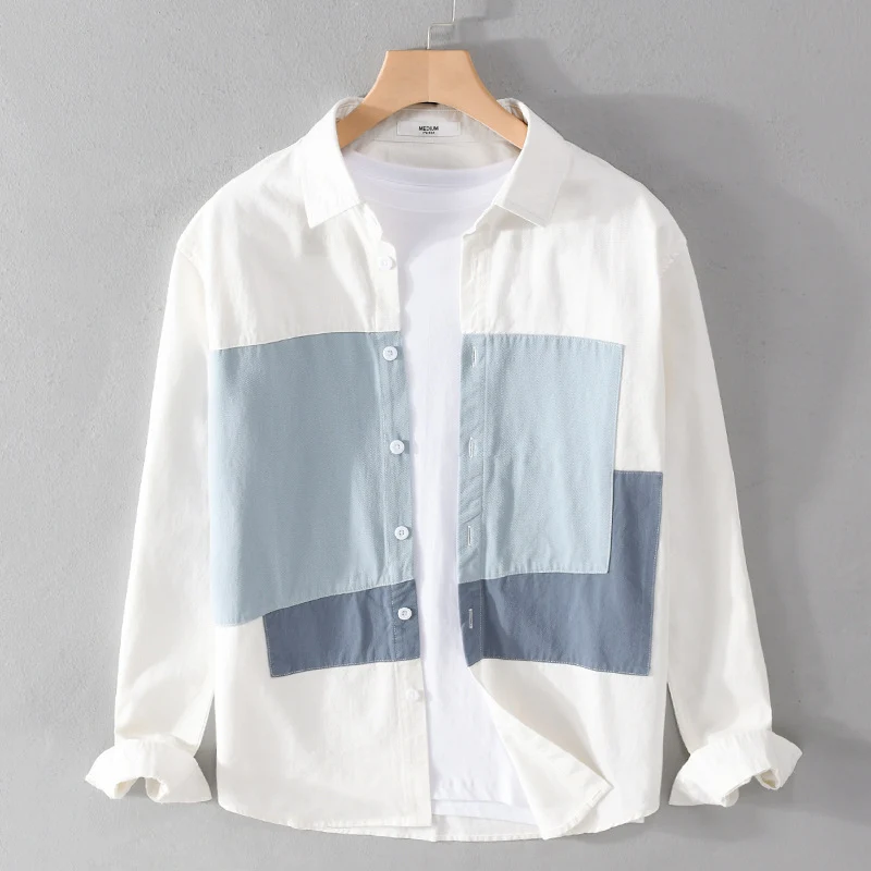 Herren Baumwoll-Overshirt mit farbigen Blockpaneelen und Kentkragen Nord Taschen
