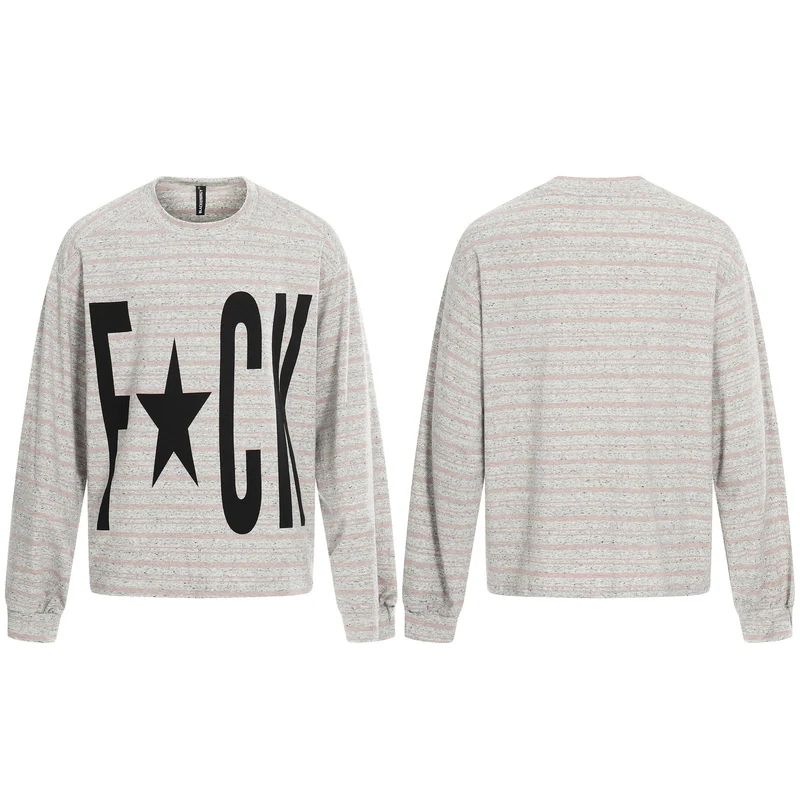 Damen Gestreiftes Oversize-Sweatshirt mit großflächigem Typo-Print und Rundhalsausschnitt Nord Taschen