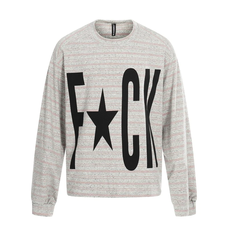 Damen Gestreiftes Oversize-Sweatshirt mit großflächigem Typo-Print und Rundhalsausschnitt Nord Taschen