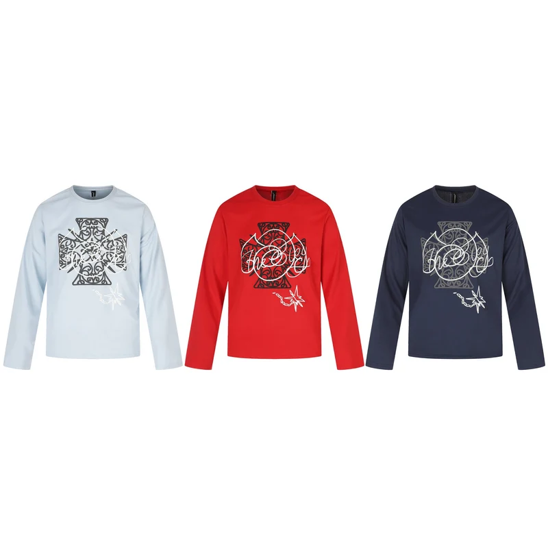 Damen Langärmliges Rundhals-Shirt mit dekorativem Print Nord Taschen