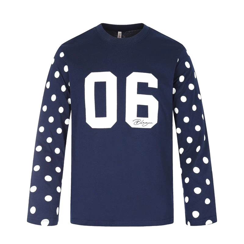 Damen Langärmliges Statement-Shirt mit Polka‑Dot-Ärmeln und Zahlendruck Nord Taschen