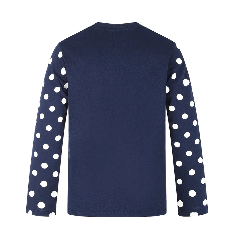 Damen Langärmliges Statement-Shirt mit Polka‑Dot-Ärmeln und Zahlendruck Nord Taschen