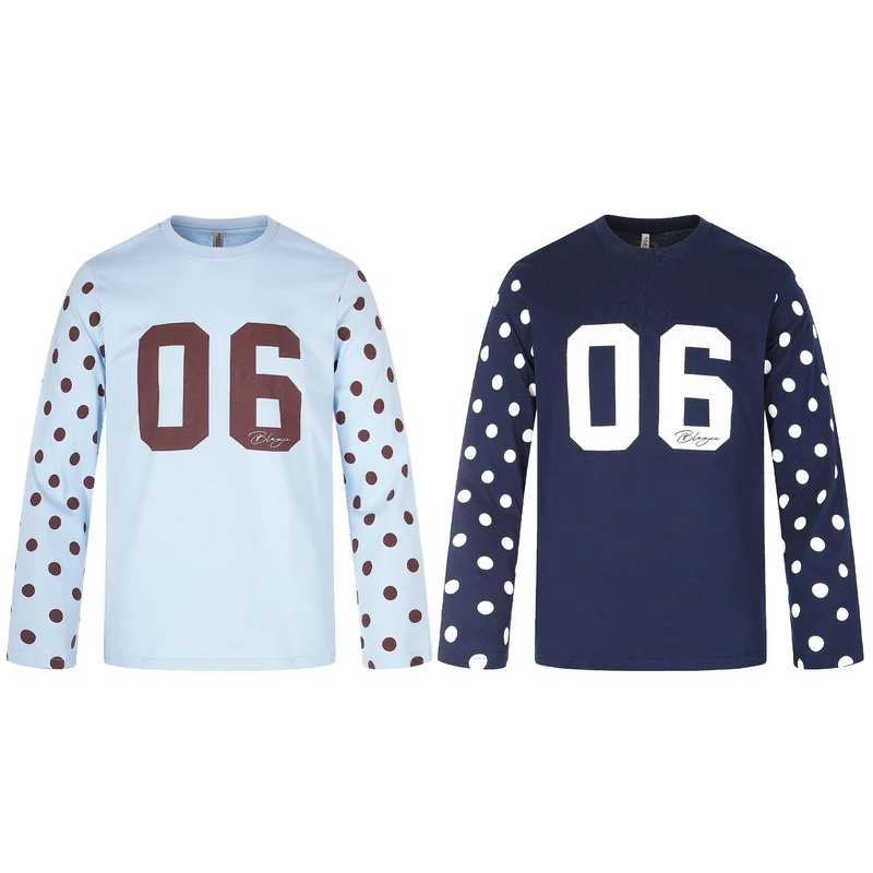 Damen Langärmliges Statement-Shirt mit Polka‑Dot-Ärmeln und Zahlendruck Nord Taschen