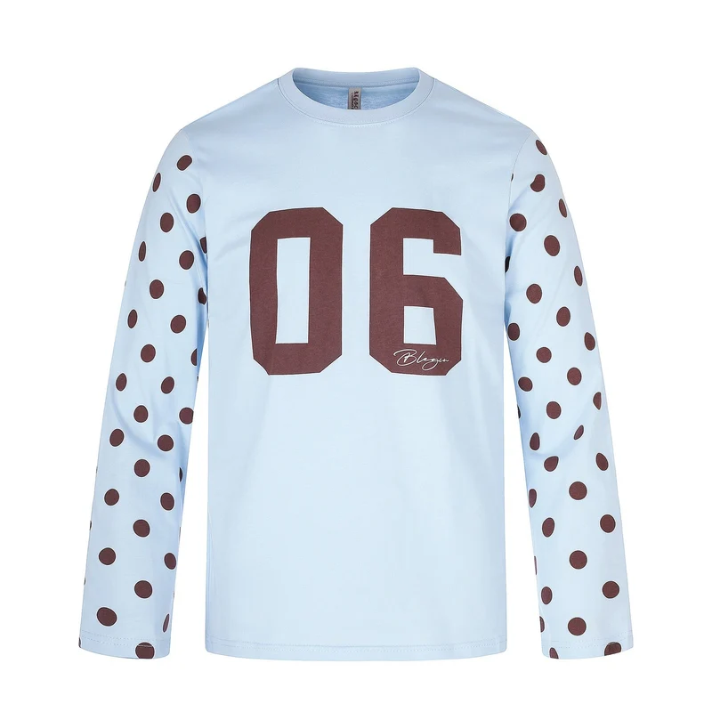 Damen Langärmliges Statement-Shirt mit Polka‑Dot-Ärmeln und Zahlendruck Nord Taschen