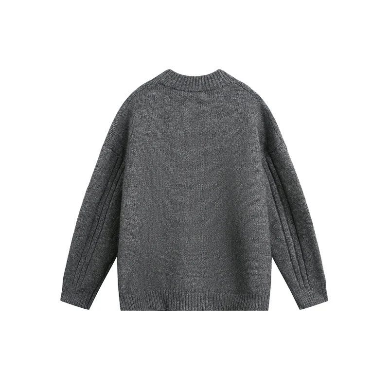 Damen Grobgestrickter Zopf‑Strickpullover mit Henley‑Knopfleiste und Stehkragen Nord Taschen