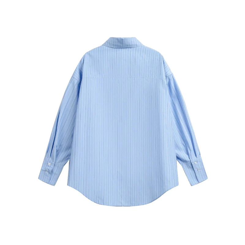 Damen Oversize-Hemdbluse mit feiner Nadelstreifenstruktur und abgerundetem Saum Nord Taschen