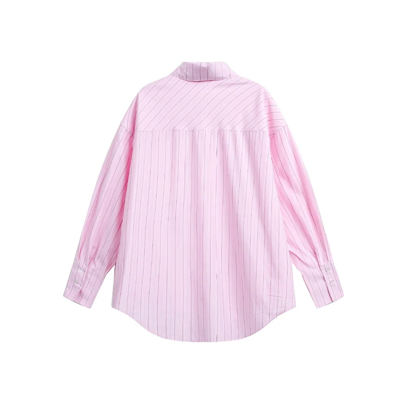 Damen Oversize-Hemdbluse mit feiner Nadelstreifenstruktur und abgerundetem Saum Nord Taschen