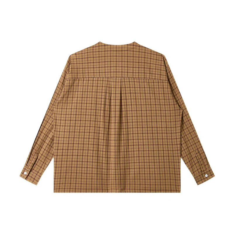 Damen Oversize Hemdjacke mit Rundkragen, durchgehender Knopfleiste und kariertem Strukturstoff Nord Taschen