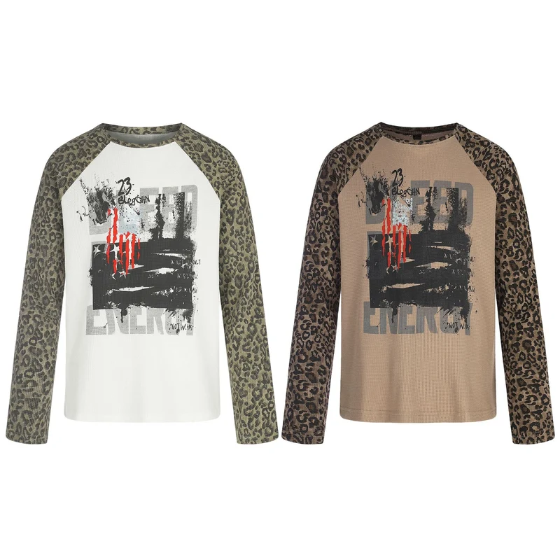 Damen Langarmshirt im Baseball-Stil mit Leopardenärmeln und Grafikprint Nord Taschen