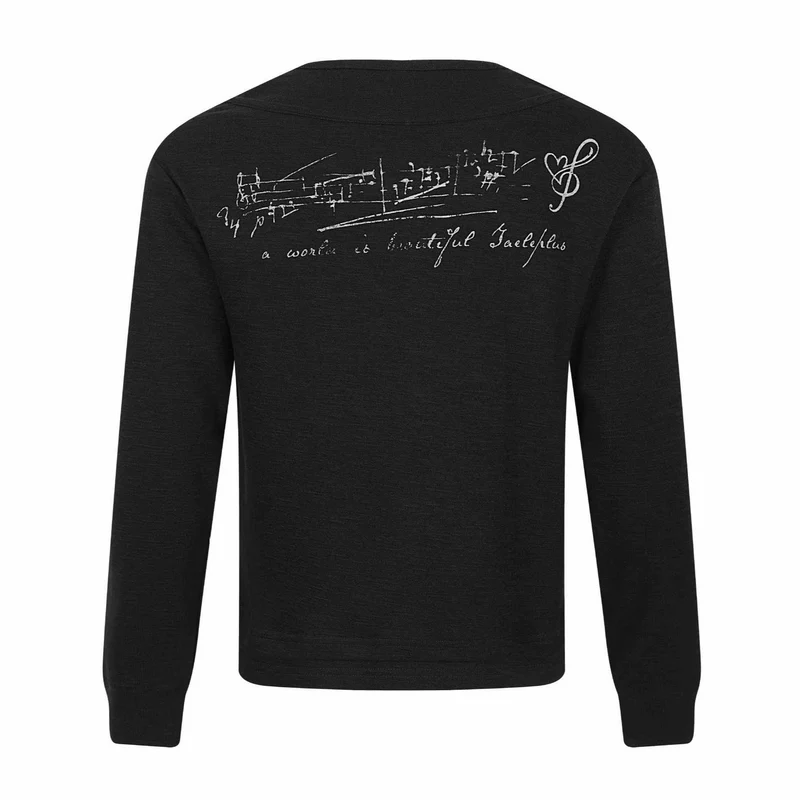 Damen Langarmshirt im Henley-Style mit musikalischem Print und Rundhalsausschnitt Nord Taschen