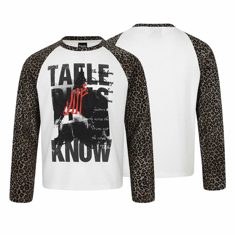 Damen Langarmshirt im Raglanstil mit Leopardenärmeln und Waffelstruktur Nord Taschen