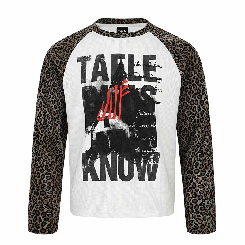 Damen Langarmshirt im Raglanstil mit Leopardenärmeln und Waffelstruktur Nord Taschen