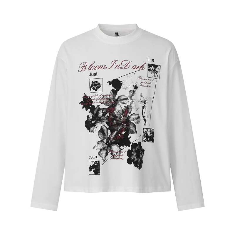 Damen Langarmshirt mit floralem Fotoprint und Oversize-Boxy-Schnitt Nord Taschen