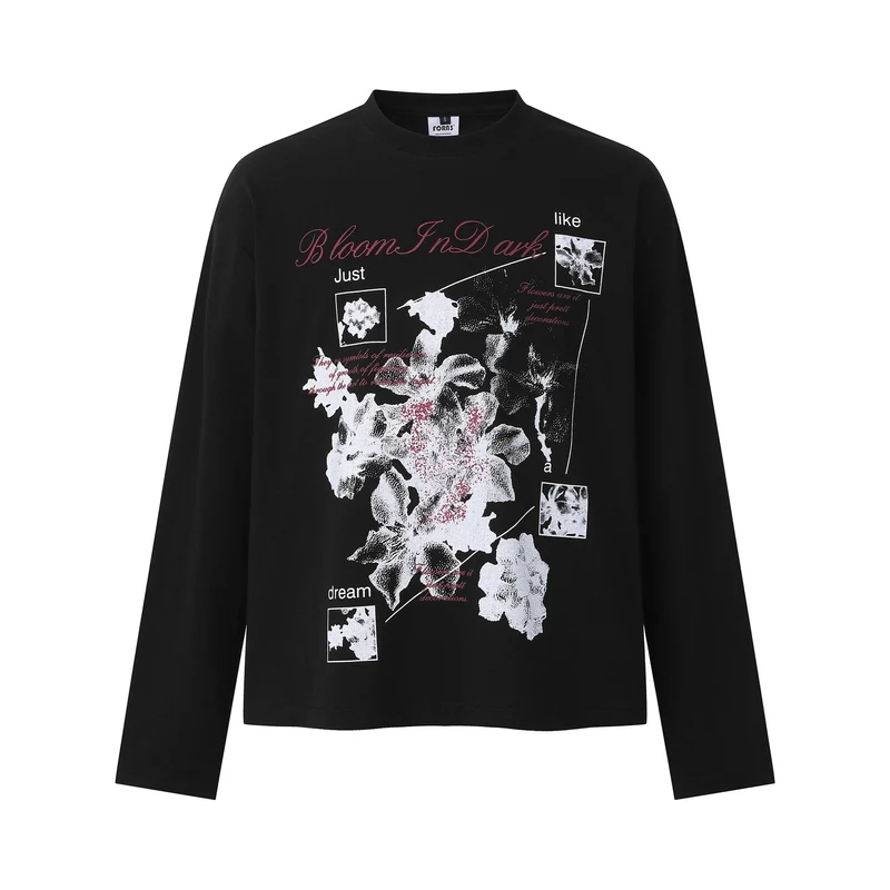 Damen Langarmshirt mit floralem Fotoprint und Oversize-Boxy-Schnitt Nord Taschen