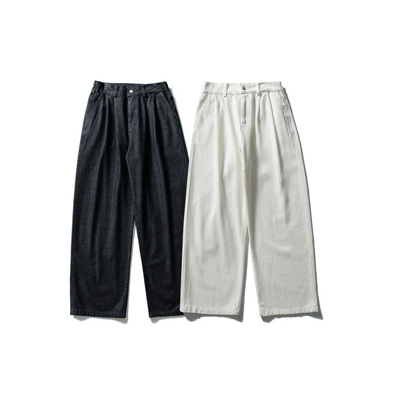Damen Hochtaillierte weite Bundfalten-Hose aus Baumwollmischung mit geradem Bein Nord Taschen