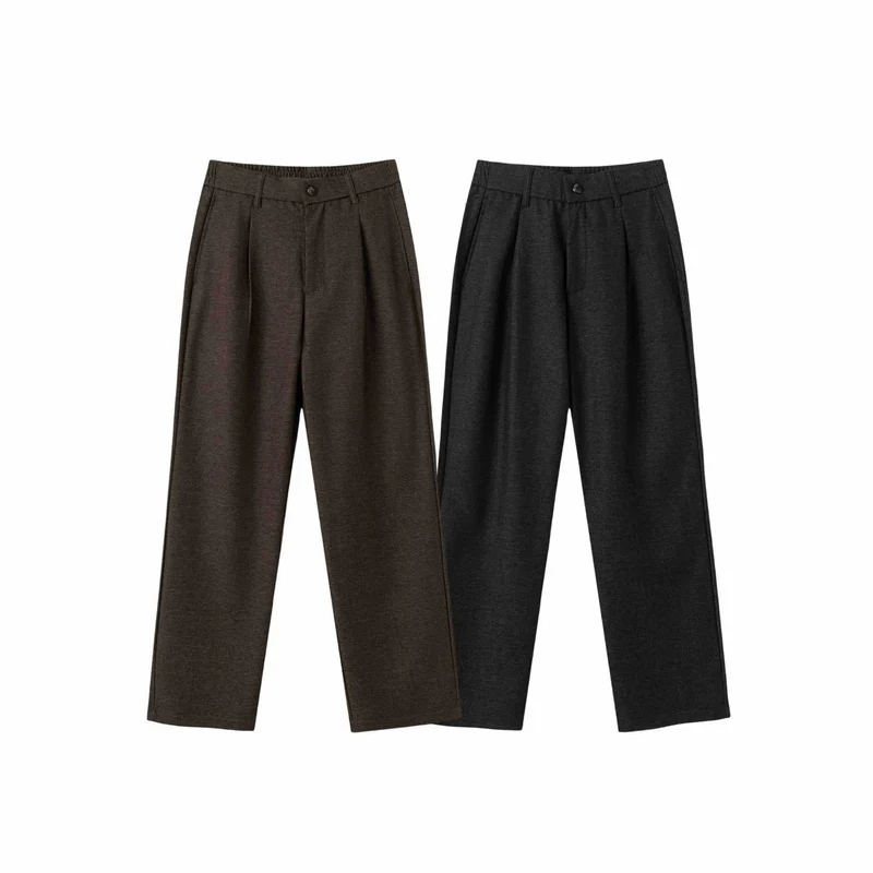 Damen Hochtaillierte weite Bundfaltenhose mit elastischem Rücken Nord Taschen